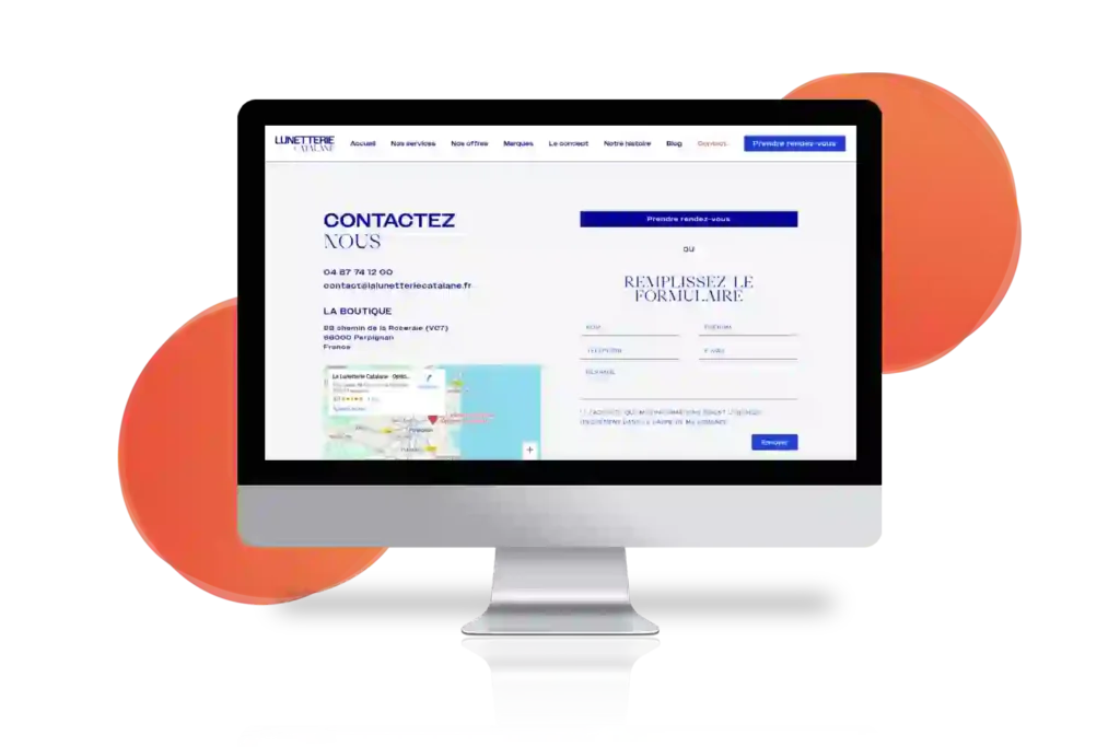 Page contact et lien Calendly pour booster les clients de la lunetterie catalane