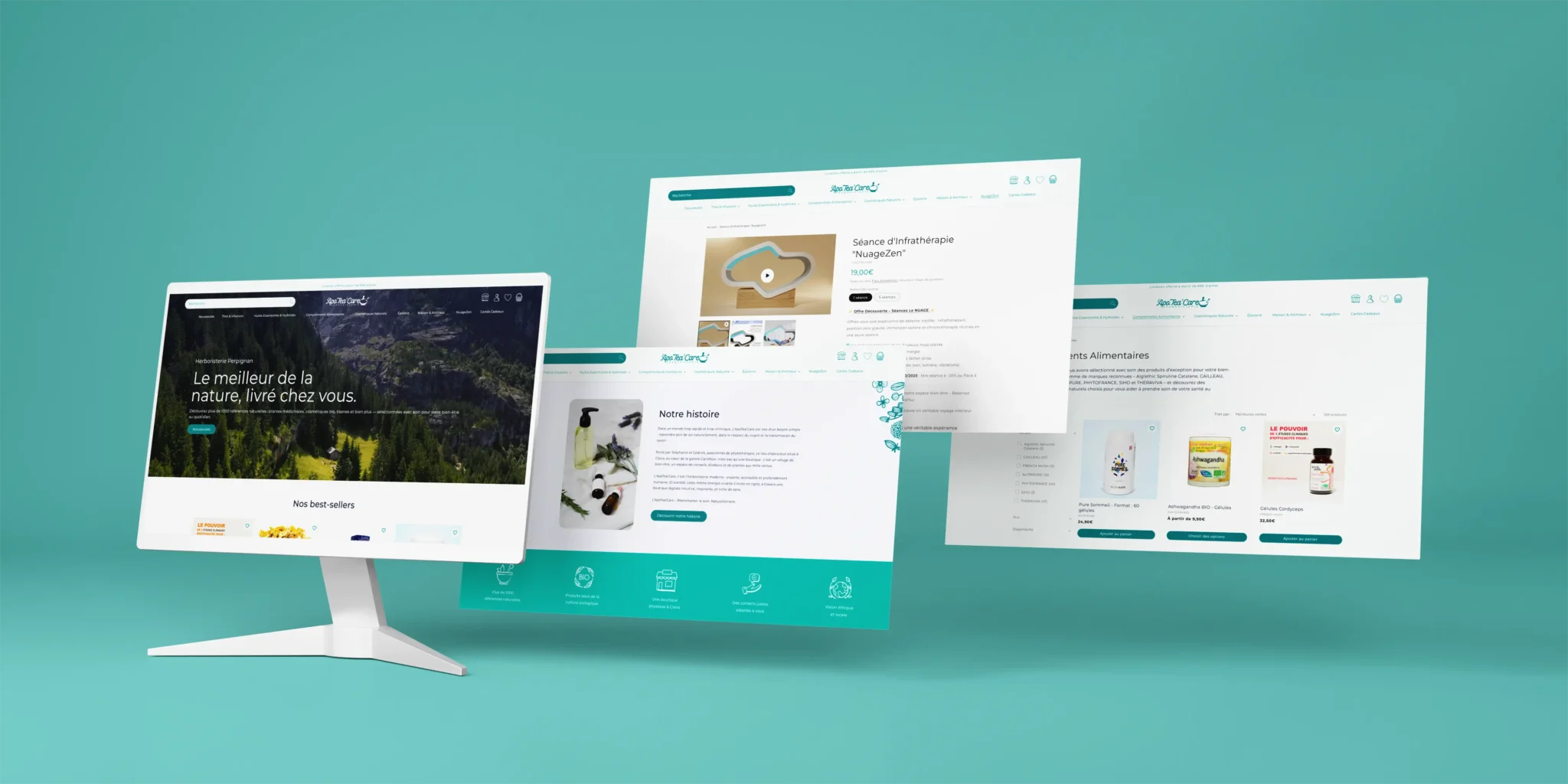 Réalisation du site e-commerce et de l'Identité Visuelle de l'Apotea'Care à Perpignan par l'agence de communication lmweb