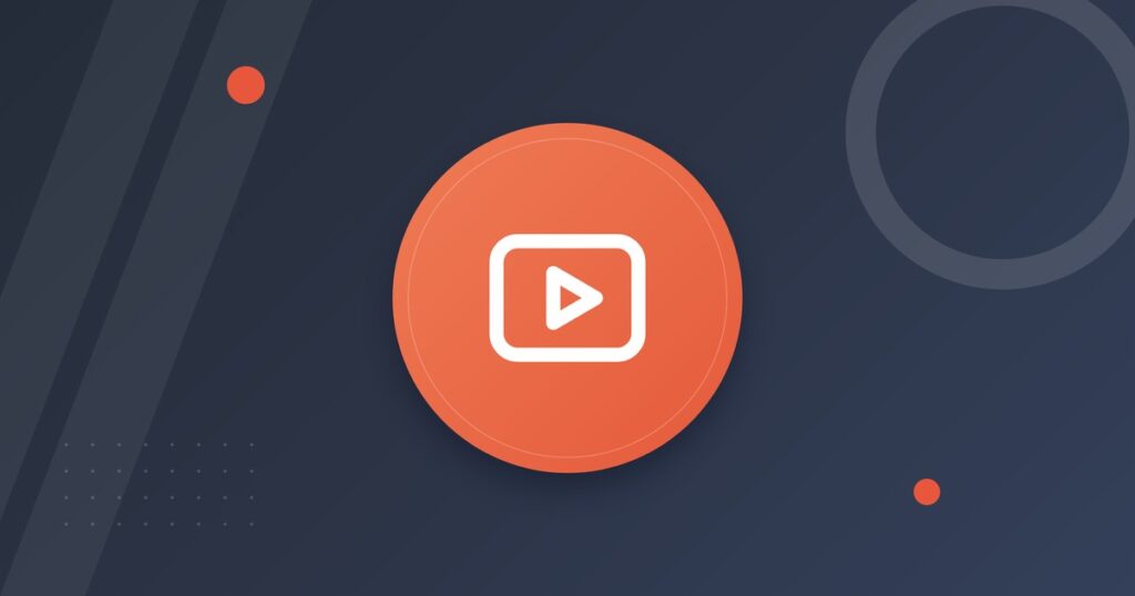 Illustration vidéo sur un site web : bouton lecture dans un cercle corail sur fond bleu nuit
